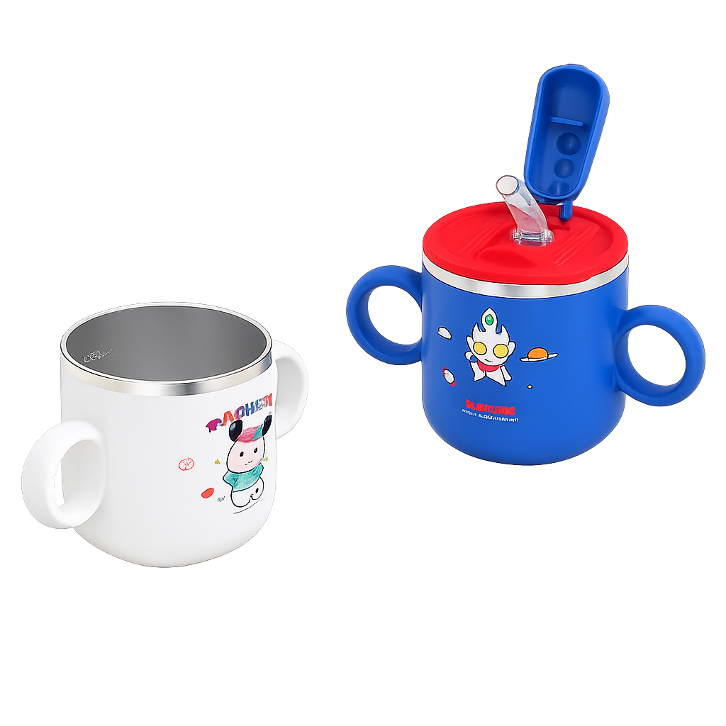 Stainless Steel Two Handel Sipper Cup for Kids with Straw