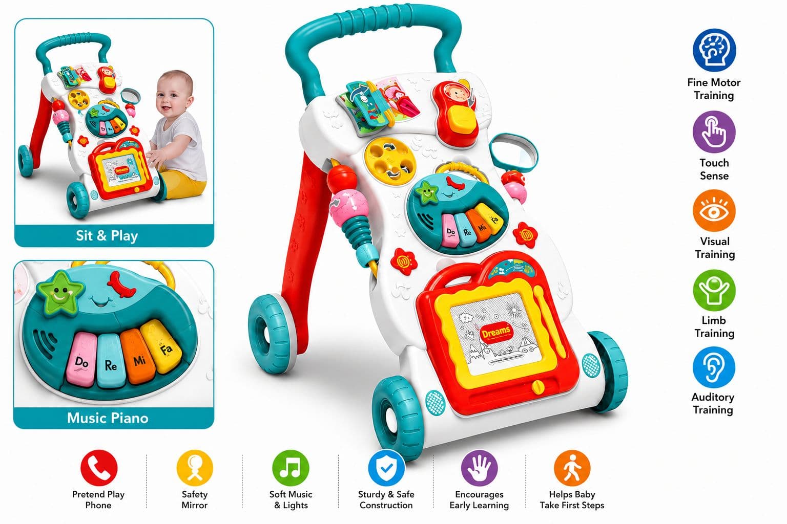 huanger baby activity walker sit and play stand and walk musical walker