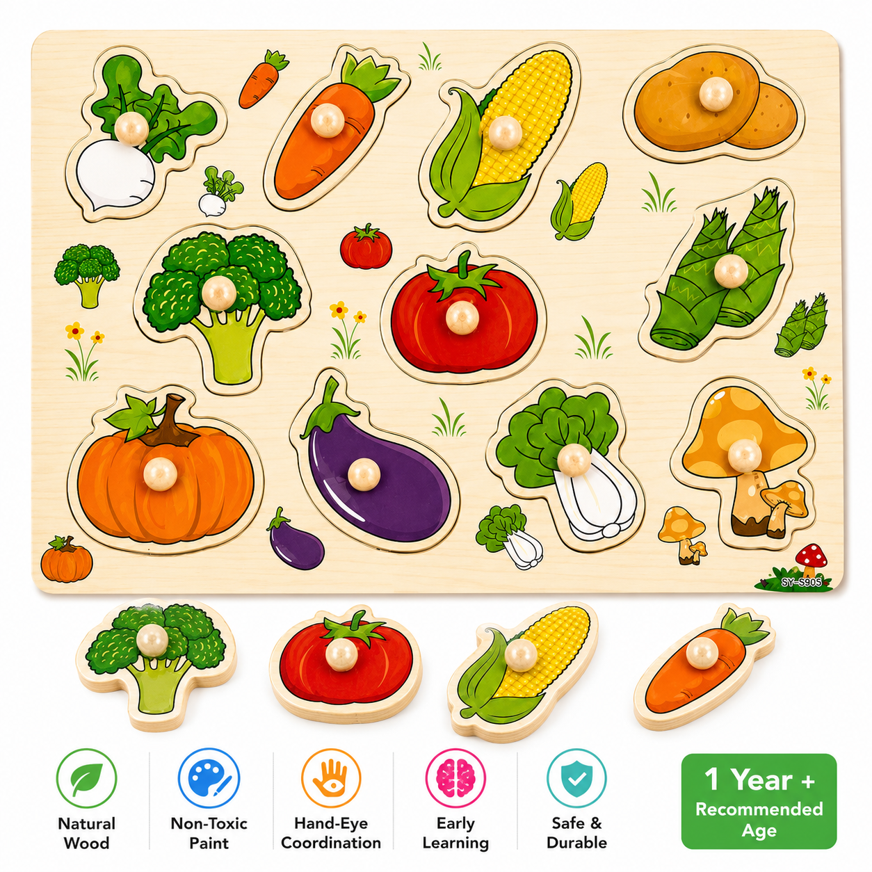 Wooden Peg Jigsaw Puzzle Educational Toy - Vegetable