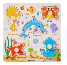 Wooden Sea Animal Knob Puzzle 15cm*15cm